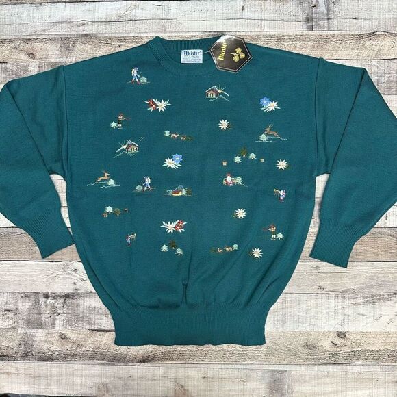 Vintage Meister Womens Winter Holiday Ski Embroidered Wool Blend Grandma Sweater - Picture 1 of 6
